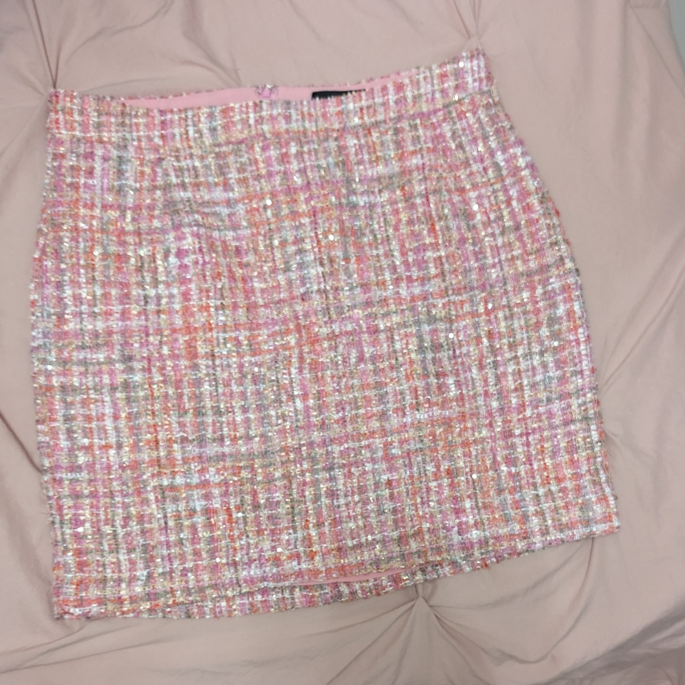Pink Fuchsia Orange Tweed Mini Skirt